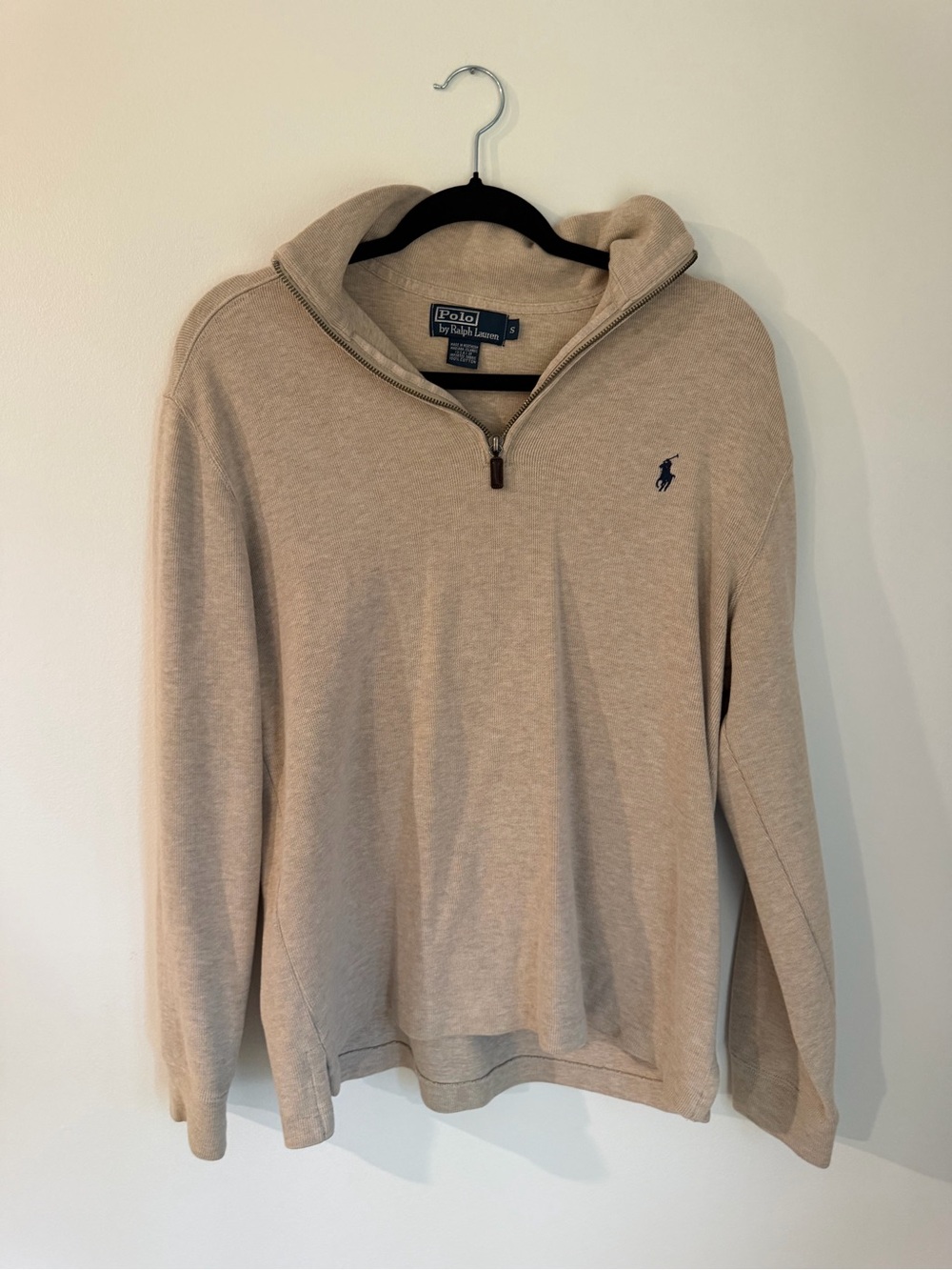 Ralph Lauren Beige Half-Zip Polo Sweater with Navy Pony